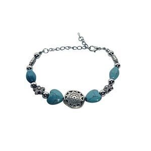 Silver Tone And Faux Turquois Boho Bracelet (6158)
